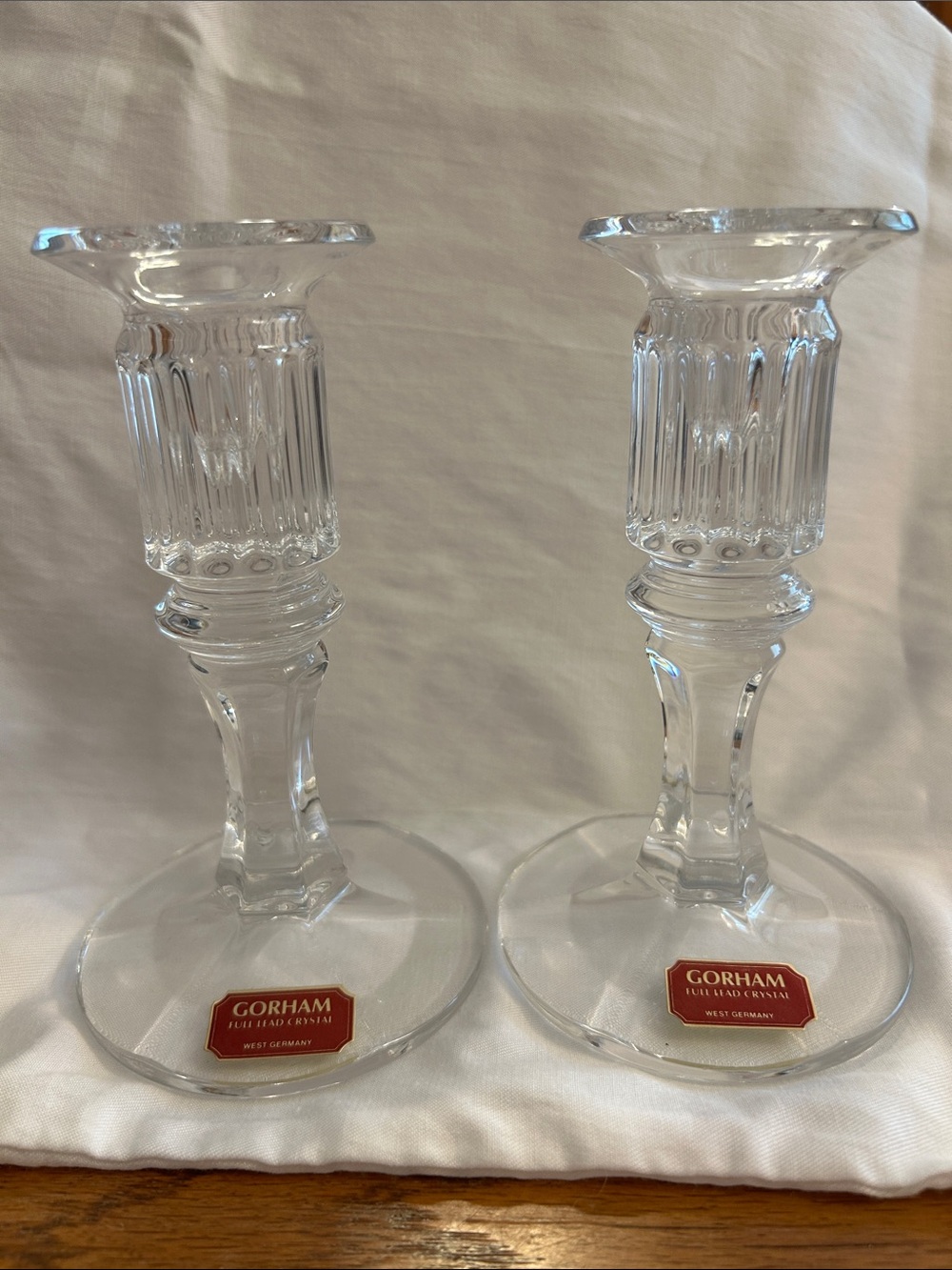Gorham Clear Crystal Pair of Fluted Candlesticks